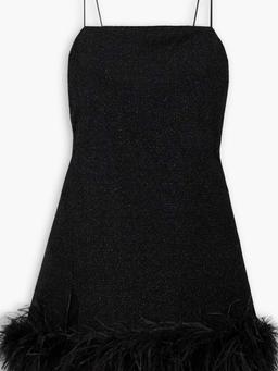 Lumière feather-trimmed metallic stretch-knit mini dress