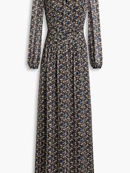 Gathered floral-print georgette maxi dress
