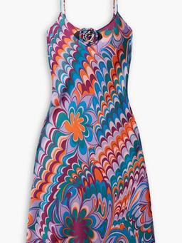 Embellished printed woven slip dress