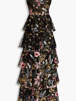 Tiered embroidered tulle gown