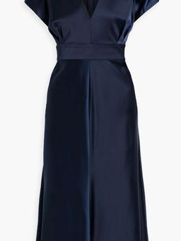 Pleated satin-crepe midi dress