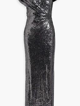 Draped sequined mesh gown