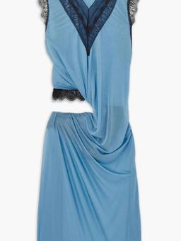 Cutout draped lace-trimmed chiffon dress