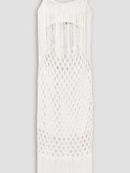 Fringed cutout macramé midi dress