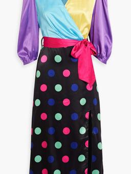 Paloma wrap-effect polka-dot satin midi dress