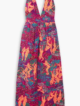 Cutout printed cotton maxi dress