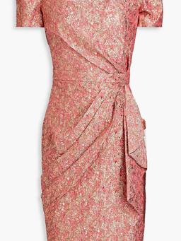 Wrap-effect metallic cloqué-jacquard dress