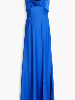 Lina cold-shoulder draped satin-crepe gown