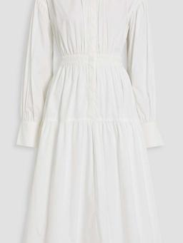 Gathered cutout cotton-poplin midi dress