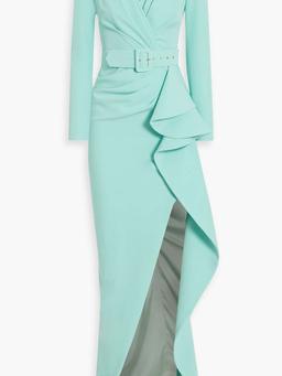 Belted draped crepe gown