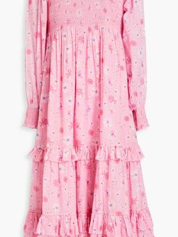 Miri smocked floral-print cotton-gauze midi dress