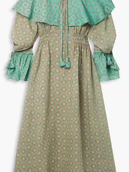 Ruffled printed linen maxi dress