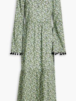 Garden tassel-trimmed tiered floral-print cotton midi dress