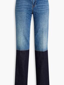 Two-tone high-rise straight-leg jeans