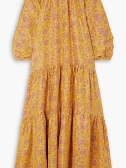 Trinidad tiered floral-print silk midi dress