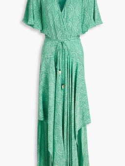 Wrap-effect printed cupro-blend maxi dress
