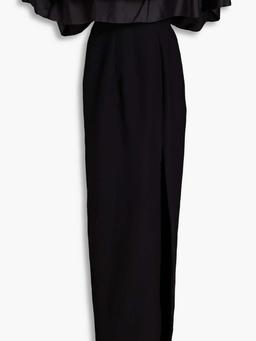 Off-the-shoulder shantung-paneled crepe maxi dress