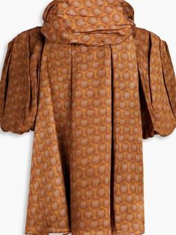 Katerina off-the-shoulder printed satin-twill mini dress