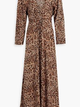 Natalie lace-up leopard-print voile maxi dress