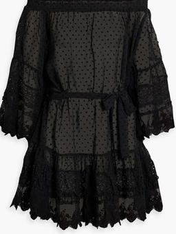 Alice off-the-shoulder lace-paneled Swiss-dot mini dress