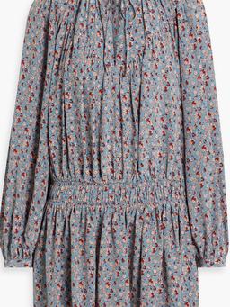 Essex shirred floral-print silk crepe de chine mini dress