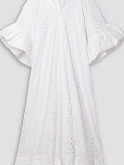 Oversized shantung-trimmed broderie anglaise cotton and silk-blend maxi dress