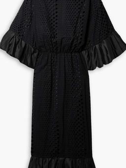Ruffled shantung-trimmed broderie anglaise cotton and silk-blend maxi dress