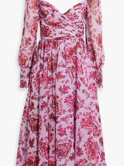 Cutout floral-print chiffon midi dress