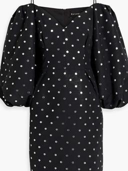 Cold-shoulder polka-dot jacquard mini dress