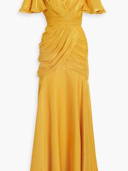Tamara wrap-effect metallic georgette gown