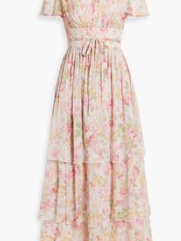Tiered floral-print georgette maxi dress