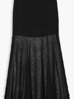 Crochet-paneled wool-blend maxi skirt