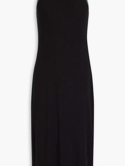 Crocheted lace-trimmed ribbed jersey midi dress