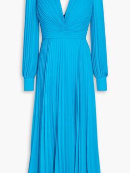 Ruched pleated chiffon midi dress