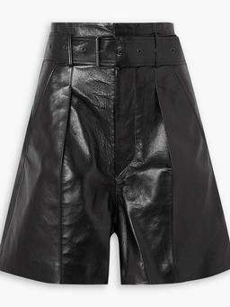 Balilaz belted pleated leather shorts