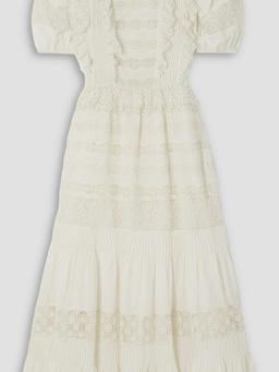 Guinevere ruffled crochet-trimmed cotton-blend poplin midi dress