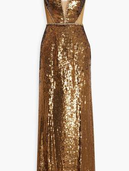 Crystal-embellished sequined tulle gown