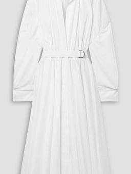 Belted cotton-poplin midi shirt dress
