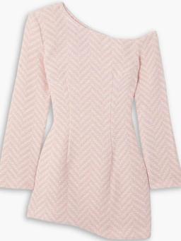 Asymmetric herringbone tweed mini dress