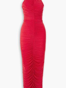 Gabe crystal-embellished ruched stretch-jersey turtleneck gown