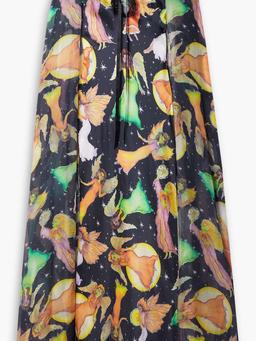 Midnight Fairy cape-effect lace-trimmed printed silk-charmeuse maxi dress