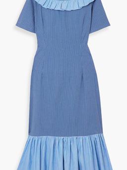Miss Gee ruffled pinstriped cotton-poplin maxi dress