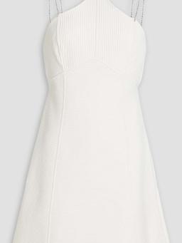 Crystal-embellished ribbed-knit mini dress