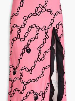 Ruffled printed crepe midi skirt