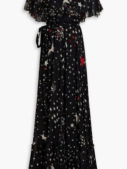 Printed bead-embellished silk-chiffon maxi dress