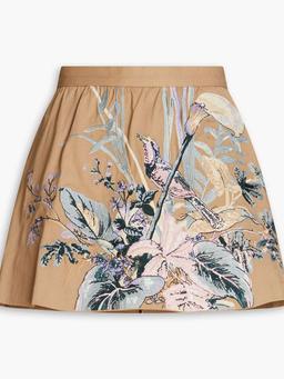 Skirt-effect embroidered cotton-twill shorts