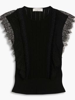 Lace-trimmed wool top