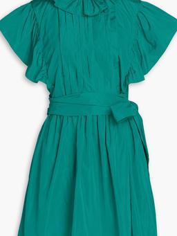 Ruffled pintucked taffeta mini dress