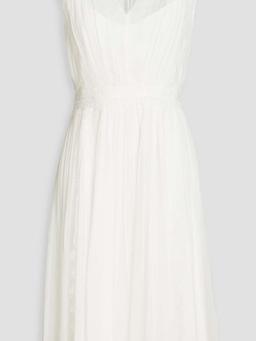 Lace-trimmed pleated silk-chiffon dress
