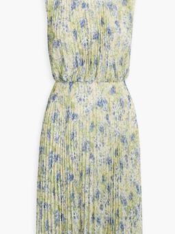 Floral-print plissé-chiffon dress